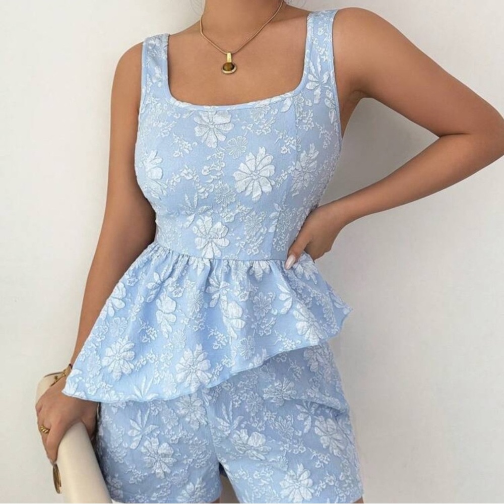 Pretty Floral Blue shorts and tank top set